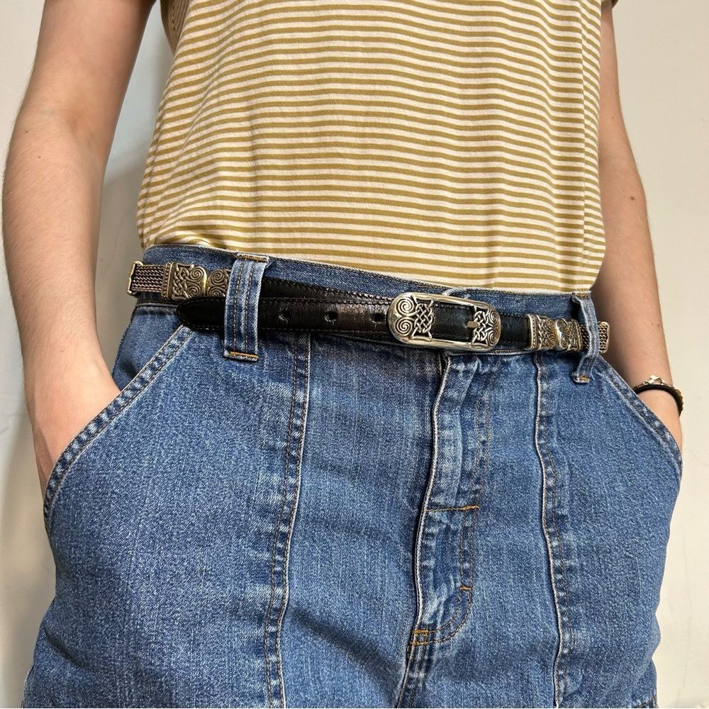 Black Brown Silver Metal Chain Link Ornate Dual Sided Belt Statement Festival